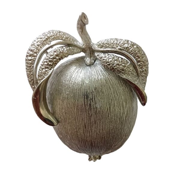 Sarah Coventry Apple Brooch Pendant Adams Delight Vintage 60s Silver Tone MCM.  - Picture 5 of 16